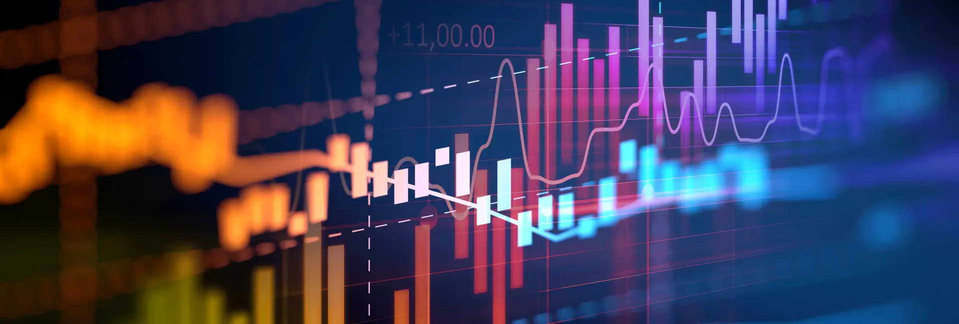 Colorful graphic of stock performance up and down